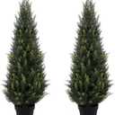 3FT Artificial Cedar Topiary Trees (2 Pack) - UV Resistant Faux Evergreen Shrubs Extra Dense Foliage Realistic Fake Pine Cypress Plants Easy Assembly for Front Porch Garden Indoor Office Decor