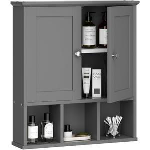 Shintenchi Bathroom Wall Cabinet with Door, Storage Organizer Over The Toilet Medicine, Space Saving with Adjustable & Open Shelf, Gray (Grey)