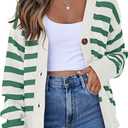 EVALESS Womens Striped Cardigan Sweaters Long Sleeve V Neck Lightweight Open Front Button Down Knit Cardigans (Small)