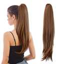 Ponytail Extensions, 24" Long Wavy Synthetic Hairpieces, Brown
