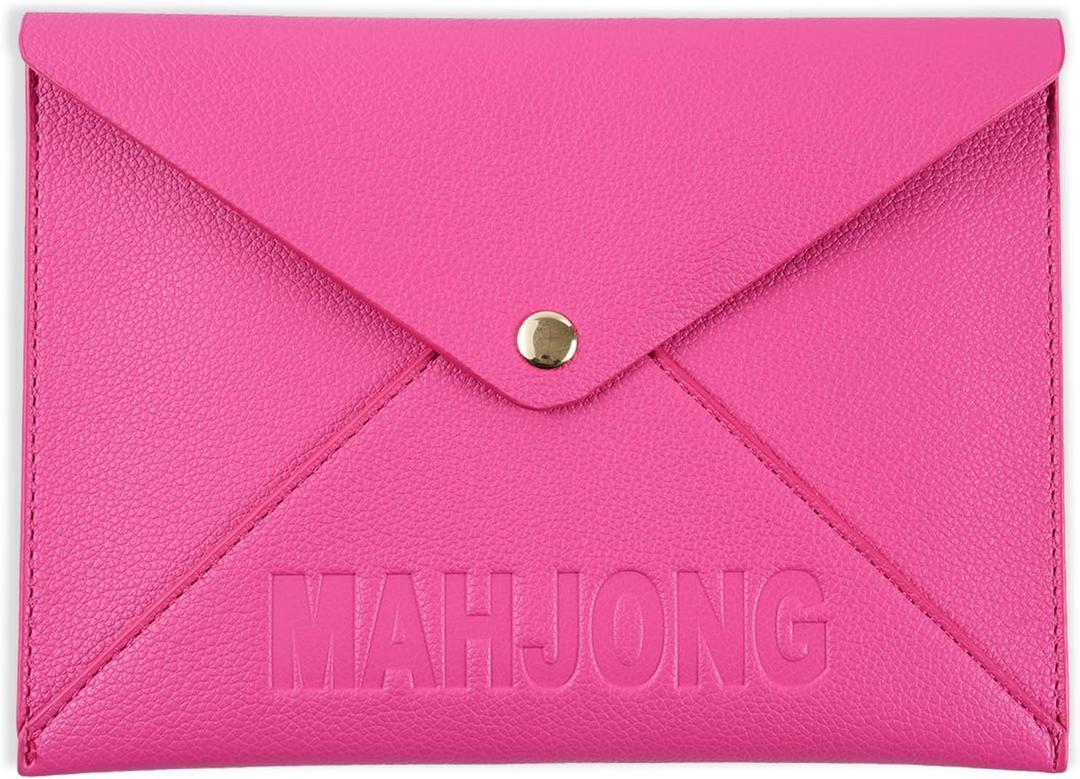 Vegan Leather Mahjong Card Sleeve Holder, Fits Most Mahjong Cards, Line Readers & Shuffler Cards, Gift Box Included, Perfect Mah jong Gift & Accessories for Men Women (HOT PINK, 8.6 * 6.3 IN)