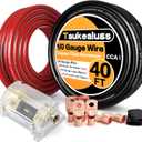 1/0 Gauge Battery Cable Wire Copper Clad Aluminum CCA Amp Wiring Kit 40FT Black/Red for Automotive Power Ground,Car Audio Speaker,Inverter Truck with 250A ANL Fuse Holder Lug Terminal Heat Shrink Tube