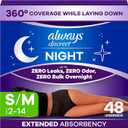 Always Discreet Adult Incontinence Overnight Underwear for Women, Small/Medium, Up to 100% Bladder Leak Protection, 48 Count (3 Packs of 16)