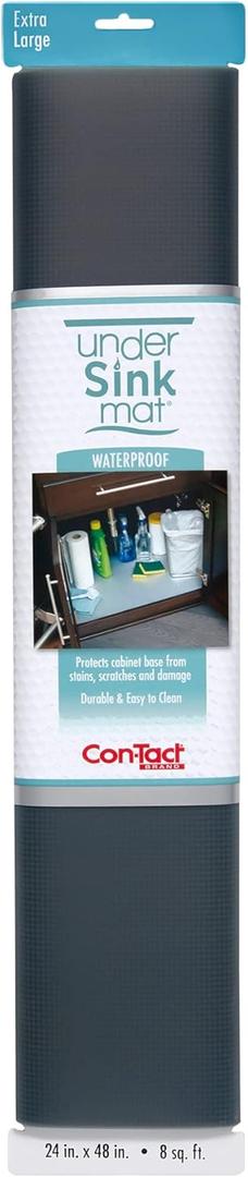 Con-Tact Brand Under Sink Mat, Waterproof Mat for Under Kitchen Sink, Bathroom, and Laundry Room, Non-Adhesive and Durable Shelf Liner, Easy to Clean, 24" x 48", Graphite