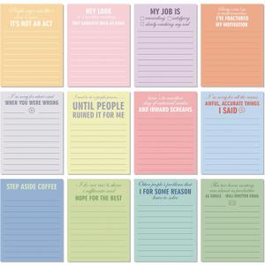 Funny Notepads with Sayings Sticky Funny Office Supplies to Do List Sarcastic Work Assorted Notepad for Workers, 12 Designs, 3 x 3.93 Inch(Classic Style)