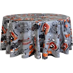 Newbridge 70 Inch Round Haunted Halloween Rustic Ghost Farm Vinyl Tablecloth with Flannel Backing, Haunted Barn and Pumpkin Truck Halloween Design, Easy Care Wipe Clean Table Cover