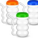 FoldTier 3 Pcs Sip a Mug 14 oz Easy to Grip Plastic Kid's Cup Where the Handle Is the Straw Clear Sippy Cups Spill Proof Mug for Everyday Use for Kids Elderly Disabled and Handicapped, 3 Colors Lid
