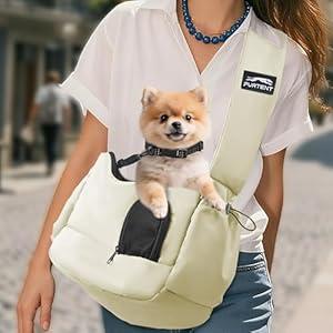 Dog Carrier Sling for Small Dogs & Cats Hand-Free Puppy Sling Purses with Storage Bag and Adjustable Shoulder Strap, Pet Sling Carrier Up to 8.8 Lbs (Yellow)