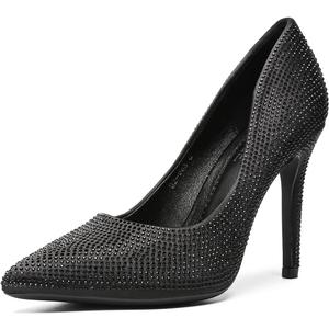 Women's Pumps, Closed Toe Pointed Stiletto High Heel Sparkly Prom Shoes with Glitter Rhinestone, Wedding Heels for Bride Shoes (7, Black)