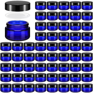 Domensi 60 Pcs 1oz Glass Jars with Lids Bulk Salve Tins Small Glass Candle Cosmetic Jars for Travel with Inner Liners Containers for Lotions Sample Cream(Cobalt Blue, Black Lid)