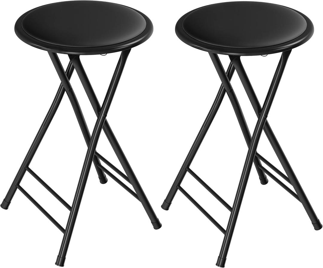 Lavish Home Folding Stool - Set of 2 Counter Height Bar Stools 24-Inch Backless Folding Chairs with 225lb Capacity for Kitchen, Rec Room, or Game Room (Black)