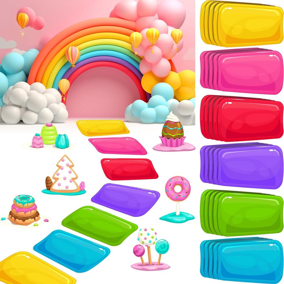 Colorful PVC Floor Stickers Candy Themed Floor Decals Candy Themed Party Decoration for Theme Birthday Party Supplies Halloween Trunk or Treat Car Decorations(60 Pcs,11.8 x 7.9 Inch)