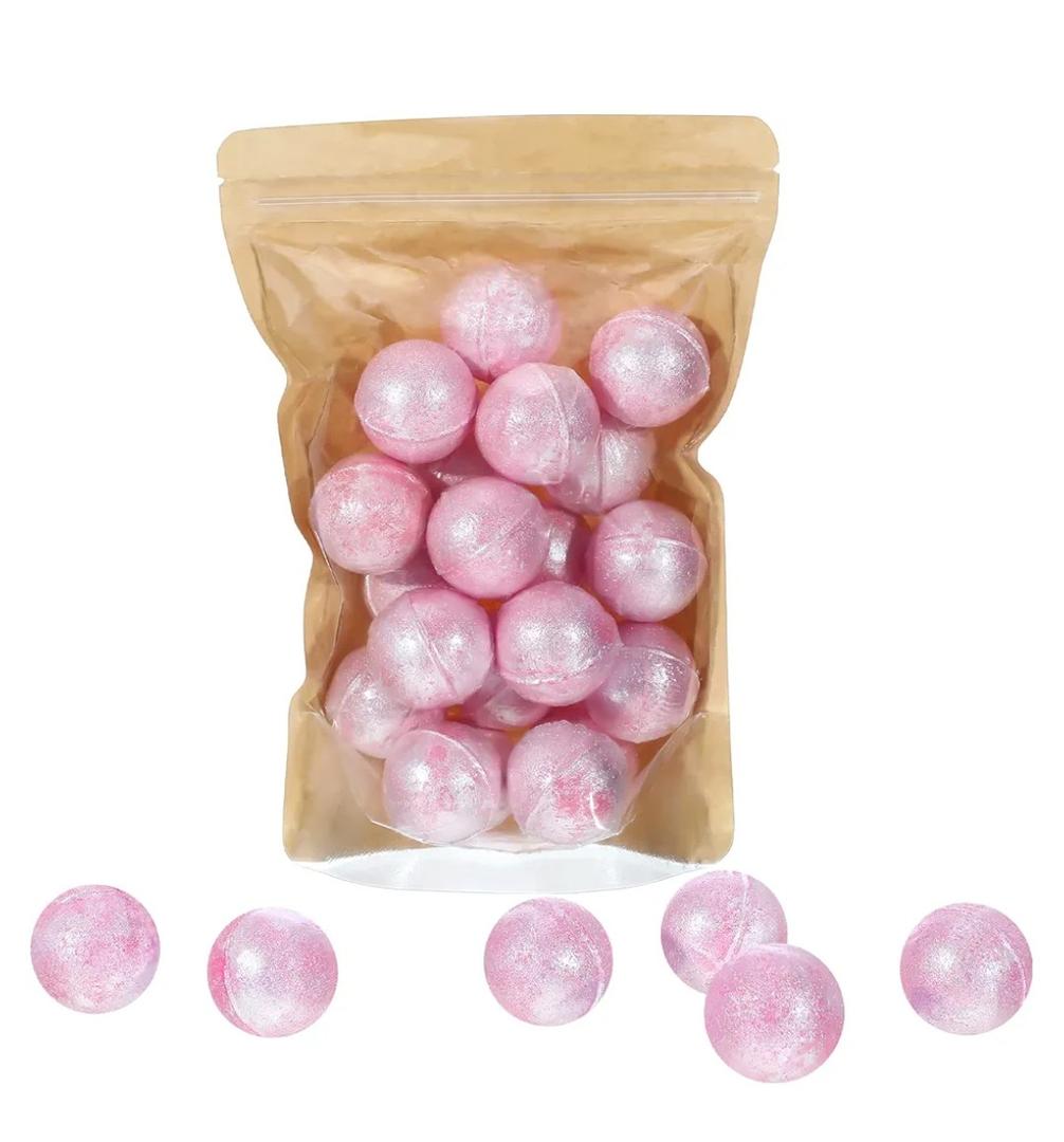 Demissle 20 Pcs 0.53 oz Bath Bombs Bath Fizzies Mini Bath Balls for Women Relaxing Refreshing Bath Bombs Gift Set with Glitter for Bubble Spa(Pink
