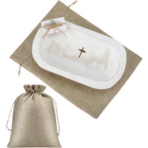 Eaasty 1 Set Prayer Wooden Dough Bowl with Religious Cross Christian Prayer Mother's Day Gift for Mom Women 10 Blessing Card Small Bowl Congregation Gift Resin Bread Container with Linen Bag (White)