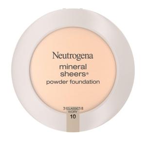 Neutrogena Mineral Sheers Compact Powder Foundation, Lightweight & Oil-Free Mineral Foundation, Fragrance-Free, Classic Ivory 10,.34 oz (Pack of 2)