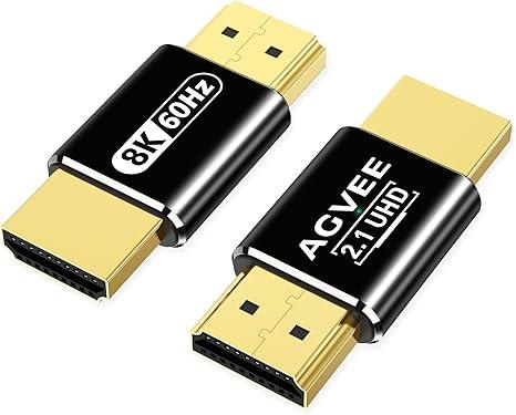 AGVEE 2 Pack 8K Male to Male HDMI Adapter, 8K@60HZ HDR HDMI 2.1 Coupler Converter Extension Connetor, Aluminium Alloy Shell for HDTV Roku Stick, Switch, Xbox One, PS4, PC, Black
