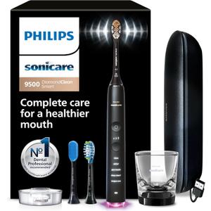 Philips Sonicare DiamondClean Smart 9500 Electric Toothbrush - Sonic Toothbrush with App, Pressure Sensor, 15 Brushing Settings, Replacement Reminder, USB Charging Travel Case, Black, Model HX9923/11