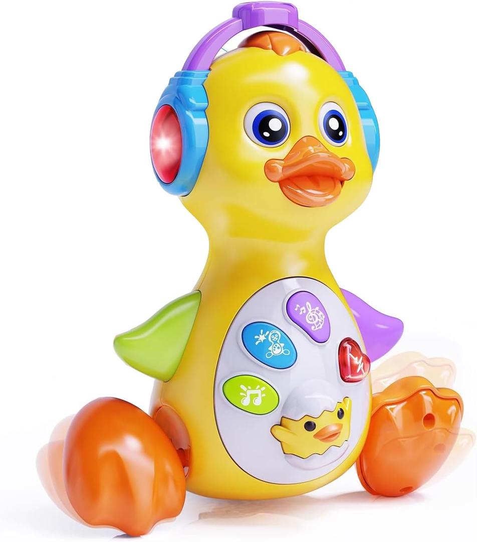 Musical Flapping Yellow Duck, Crawling Tummy Time, Educational Learning Walking Light Up Dancing Toy for 1 Year Old Baby Toddler Infant Easter Valentine Gifts