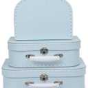 Jewelkeeper Paperboard Vintage Suitcase - Set of 3 Decorative Vintage Luggage - Storage Cardboard Suitcase - Mini Luggage Gift Box for Birthday or Wedding - Baby Blue Pastel Design