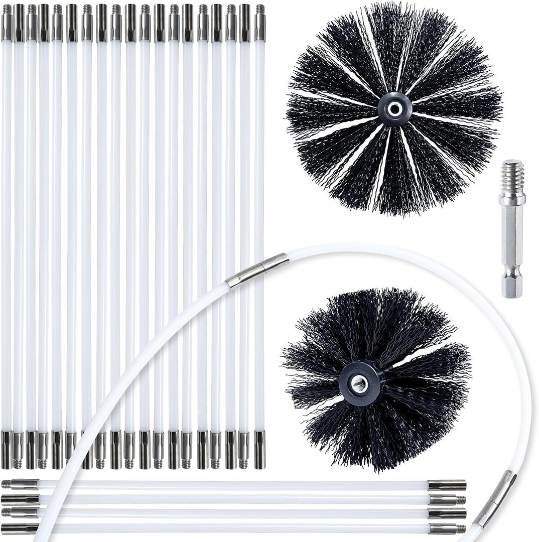 HOKLNUSE Dryer Vent Cleaner Kit Chimney Sweep Cleaning Tools Pellet Stove Cleaner Kit Air Dryer Duct Fireplace Brushes for Easy Lint Cleaning with 4" and 6" Brush Heads (Heavy Duty, 30Feet)