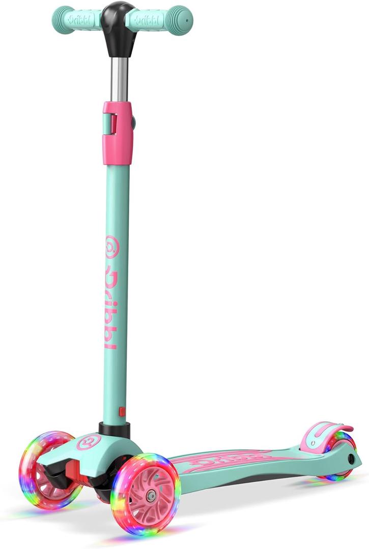 Dribbl 3-Wheel Kids Scooter - Lean-to-Steer Technology, Adjustable Height Handlebar, Wide Anti-Slip Deck, Scooter for Boys & Girls Ages 3+, Child Safety Approved, Support Riders Up to 165 lbs, Candy