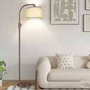 Upgraded Dimmable Floor Lamp, 1200 Lumens LED Bulb Included, Bronw Arc Floor Lamp with Linen Shade for Living Room, Bedroom, Reading Room, Nursery