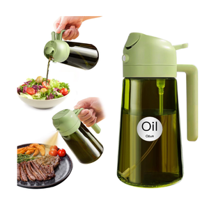 YARRAMATE 16oz/470ml 1 PC Light Blockage Dark Oil Sprayer for Cooking, 2 in 1 Olive Oil Dispenser Bottle for Kitchen, Green Glass Oil Bottle, Food-Grade Oil Mister for Air Fryer, BBQ (Green only)