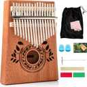 Kalimba 17 Key Thumb Piano, Portable Mahogany Mbira Finger Piano with Instruction, Carrying Bag, Tune Hammer, Holiday Gift for Kids, Light Brown - Musical Instruments for Kids
