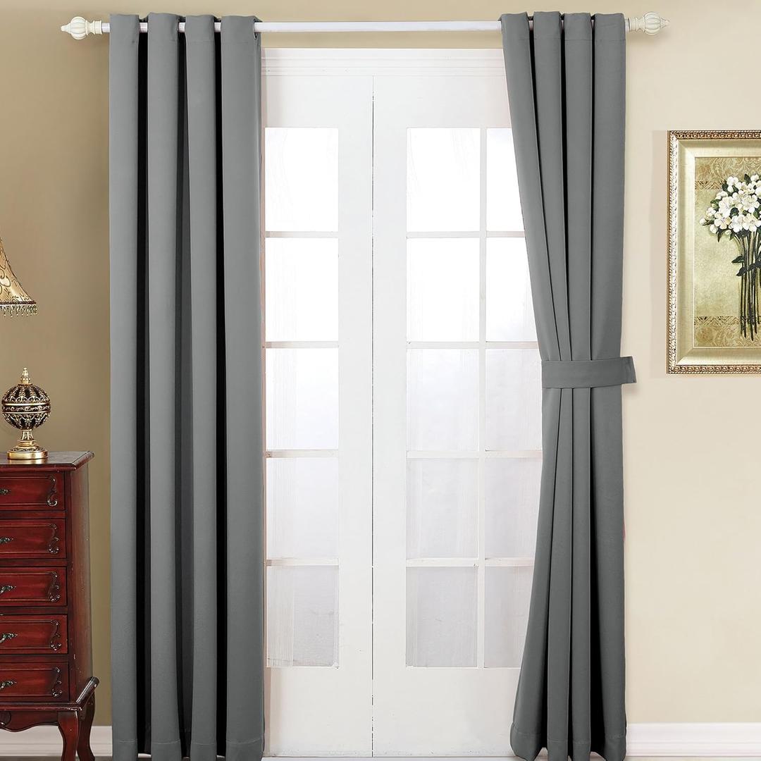 Home Soft Things Serenta 4 Piece Grommet Darkening Thermal Insulated Blackout Window Panel Curtain Set, 2 Curtains and 2 Tiebacks, 54" x 84", Grey