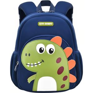 Dinosaur Anti-lost Kids Backpack for Kindergarten Preschool Boys with Safety Leash, Lightweight Boys Small Backpack Daycare Bag, A-Dark-blue+Green