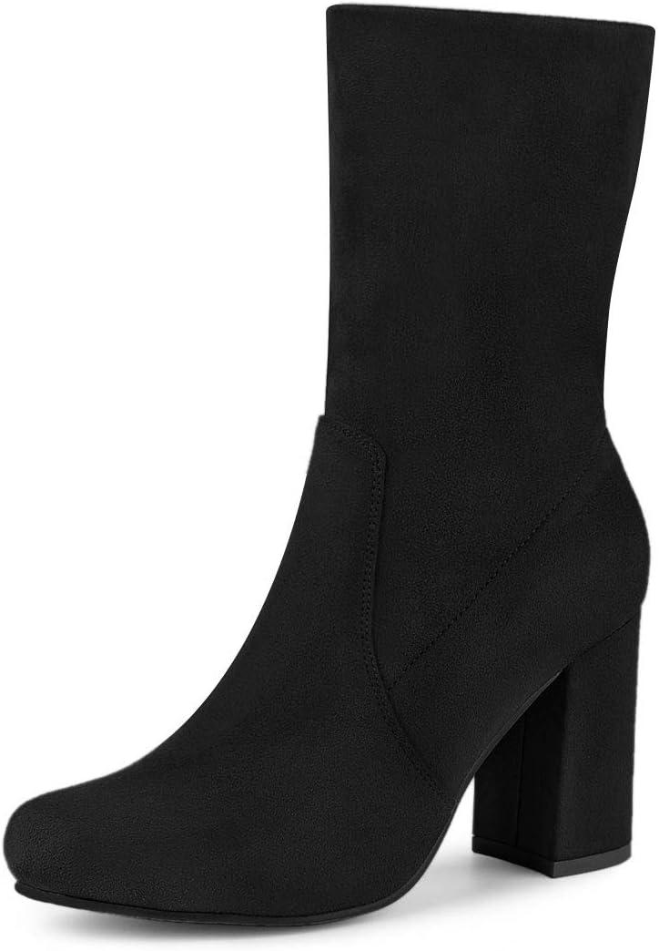Allegra K Women's Stretch Round Toe Block Heel Sock Ankle Boots (7.5)