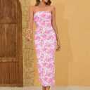 Milumia Women's 2026 Summer Floral Bodycon Maxi Dress Strapless Tube Top Long Dresses Wedding Guest Party (Pink, S)