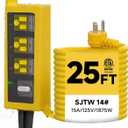 Outdoor Power Strip Weatherproof, 3 AC Outlets, 25FT Extension Cord