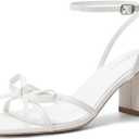 Goderci Bow Strappy Heels for Women Square Open Toe Mid Chunky Block Heeled Sandals 9