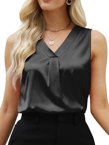 Women's Silk Satin Blouse, Summer Sleeveless Tank Tops, V Neck Camisole Work Shirts for Women Size M