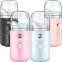 Mudder 4 Pcs Nano Facial Mister Handy Nano Mist Sprayer 30ml Visual Water Tank Portable Face Steamer Mini USB Mister for Lash Extensions, Skin Care, Makeup (Black, Blue, Light Pink, Pink)