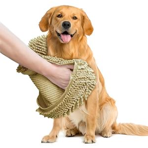 Muddy Mat Doggy Dryer, Highly Absorbent Microfiber Washable Dog Shammy Quick Drying Towel Absorber - Extra Soft Plush Wrap Chenille Bath Towels to Dry Soggy Large Pets & Small Puppy-Beige 15"x38"