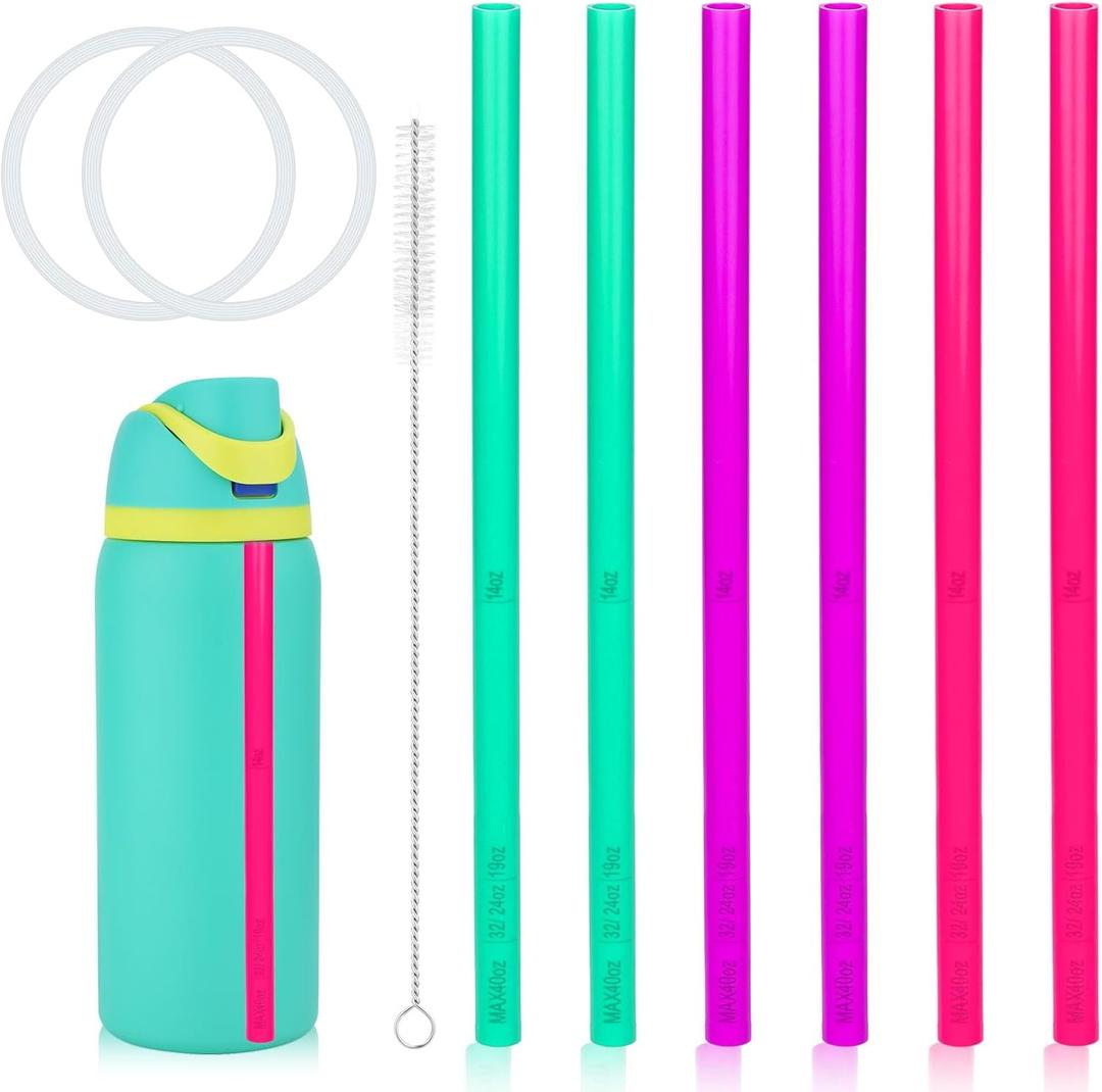 3 x 6pcs Straw Replacements for Owala FreeSip 24 oz 32 oz, Reusable Plastic Straws with 2 Seal Lid Gaskets and 1 Cleaning Brush for Owala 14/19/24/32/40oz Water Bottle Tumbler Cup Accessories Parts