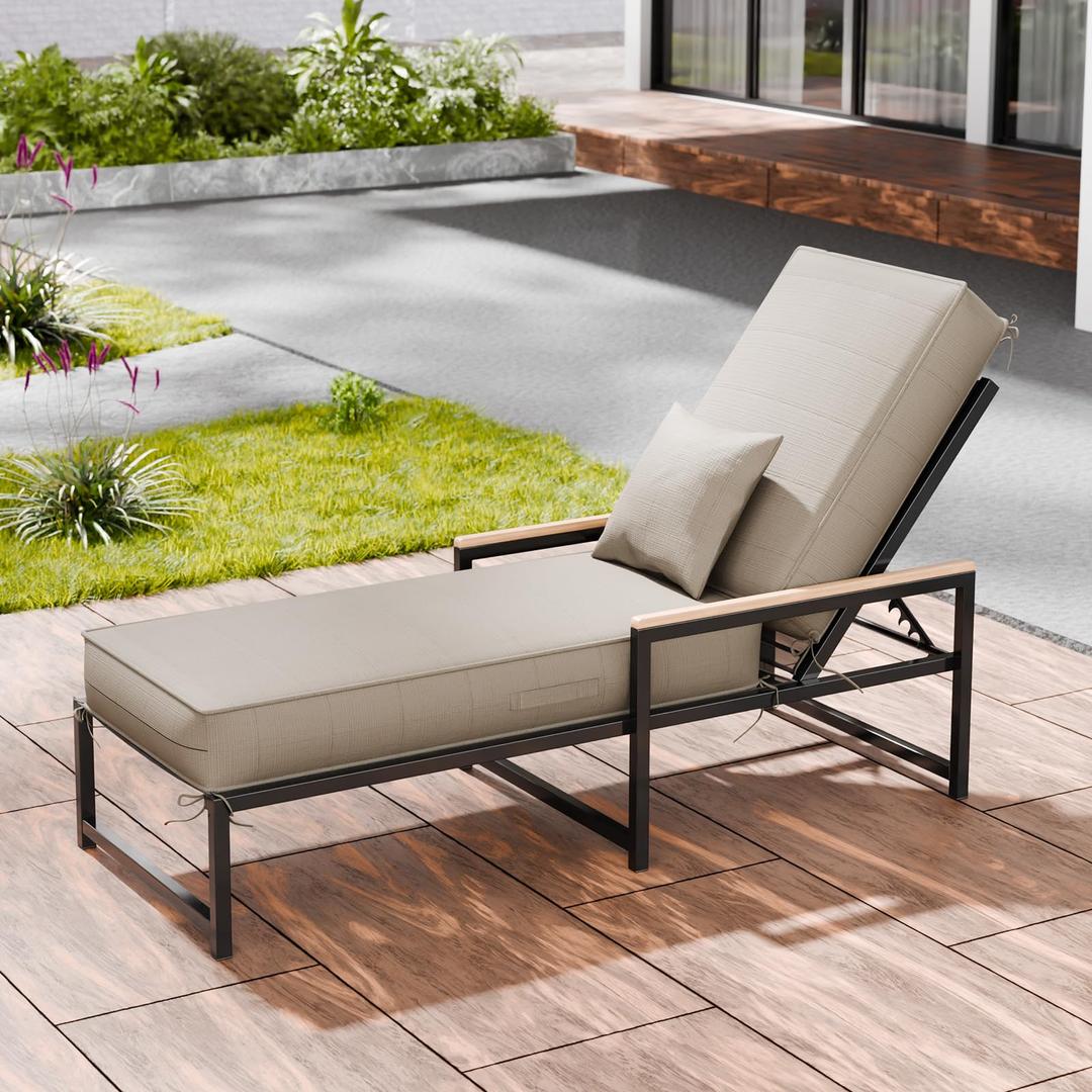 6'' Chaise Lounge Cushions Outdoor with Pillow Water Fade Resistant
Olefin Patio Furniture Lounge Chair Cushion with Removable Cover, Lounger Pad Replacement with Handle Straps for Indoor Pool