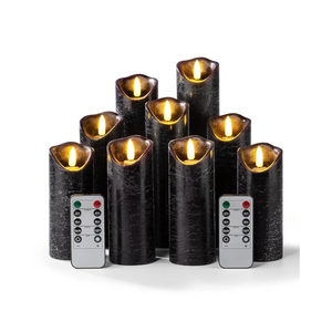 Hausware Set of 9 Flameless Candles Battery Operated LED Real Wax Flickering Electric Candles with Remote Control Timer for Wedding Birthday Halloween Christmas Decorations (Black Color)