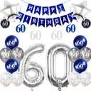 Silver 60th Birthday Decorations for Men Women, Number 60 Balloons | 16-balloon kit: two 32in Number 60 foil balloons, banner, star, latex & confetti balloons, glitter swirls; air or helium