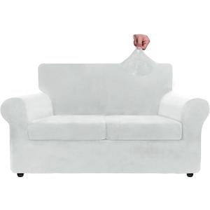 ZNSAYOTX Luxury Velvet Couch Cover 3 Piece Stretch Sofa Covers for 2 Cushion Couch Soft Loveseat Slipcover Living Room Anti Slip Dogs Love Seat Furniture Protector (Silver Grey), 55"-69"(2 Cushions)