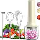 Cordless Hand Mixer MixgoII, Handheld Mixer Electric Whisk & Milk Frother, Hand Held Mini Mixers, Rechargeable Hand Mixer and Whisker, Food Processor for Cooking, Food Chopper, 4-Speed, 10Oz (Light Beige)