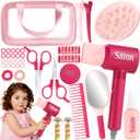 GAGAKU Kids Pretend Play Hair Salon Set, Pink, 36 Piece Beauty Styling Accessories Kit with Toy Dryer, Scissors, Combs for Girls