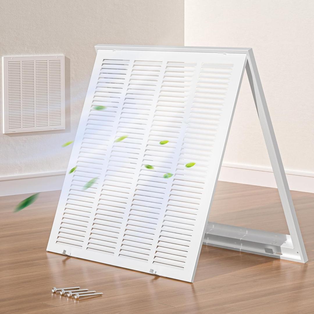 Fits 20x20 Duct Opening, Hon Guan Steel Return Air Grille with Removable Door, HVAC Vent Cover Grill for Home Ceiling or Wall, Compatible with 1 Inch Filters, External Dimensions: 22.4"W x 22.4"H