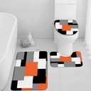 Orange Black Grey White Bathroom Rugs Abstract 3D Geometric Mid Century Absorbent Soft 3 Pieces Set Toilet Lid Cover Pedestal Rugs U-Shaped Non-Slip Carpet Floor Decor (45 x75 Inch-3PCS)