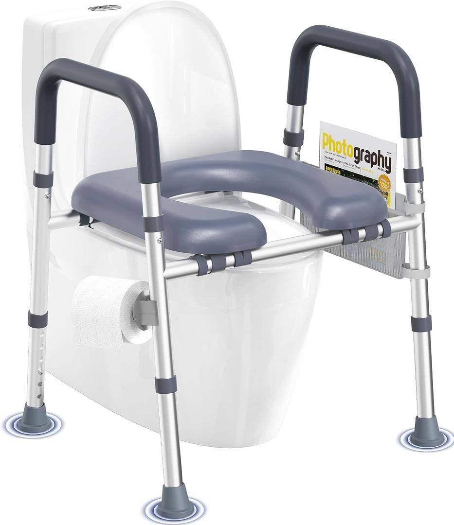 HOMLAND Toilet Seat Risers for Seniors, Raised Toilet Seat with Handles & Padded Seat, Adjustable Height & Width, 400lb Elevated Toilet Seat for Elderly, Handicap, Fit Any Toilet, Blue