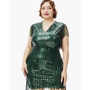 BABEYOND 1920s Plus Size Flapper Dress Long Fringed Gatsby Dress Plus Sequins Beaded Vintage Dress 3XL