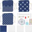 INFUNLY 3 Set Sashiko Drawstring Bag Kits Sashiko DIY Tote Bag Kit Flower Sashiko Fabric Kit for Beginners Make Your Own Tote Bag with Thread Needles Hand Sewing Set for Adults