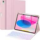 Soke for iPad (A16) 11th/10th Generation Case with Keyboard(2025/2022)-7 Color Backlight Wireless Detachable Folio Keyboard Cover with Built-in Pencil Holder for iPad 11/10.9 inch, Pink